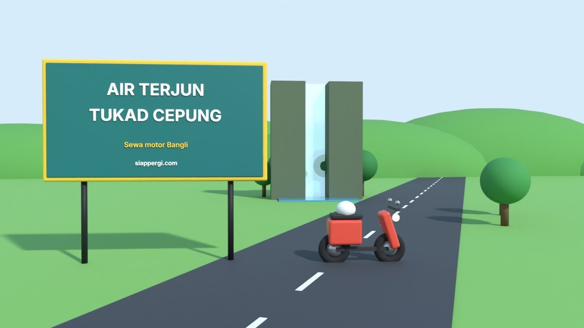 Render 3D papan Air Terjun Tukad Cepung Bangli dengan air terjun di celah tebing — SiapPergi