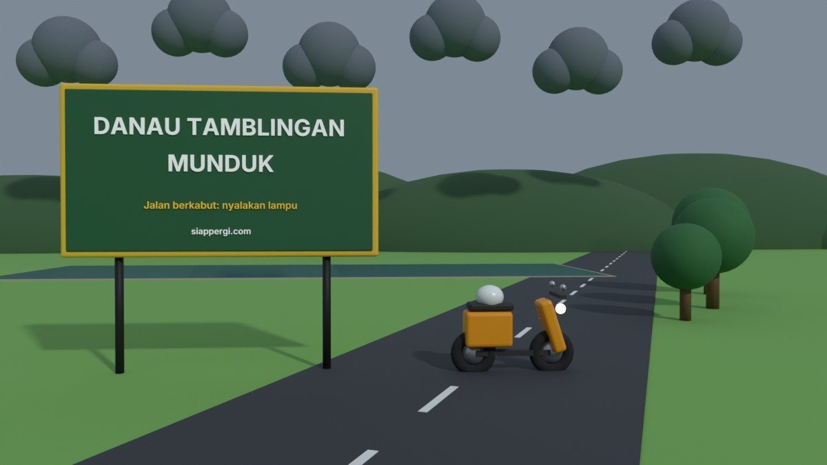 Render 3D papan Danau Tamblingan Munduk dengan hutan dan langit berawan — SiapPergi