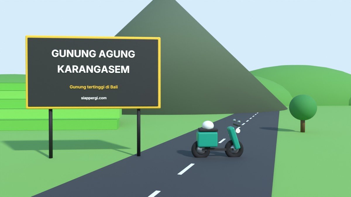Render 3D papan Gunung Agung Karangasem, gunung tertinggi di Bali — SiapPergi