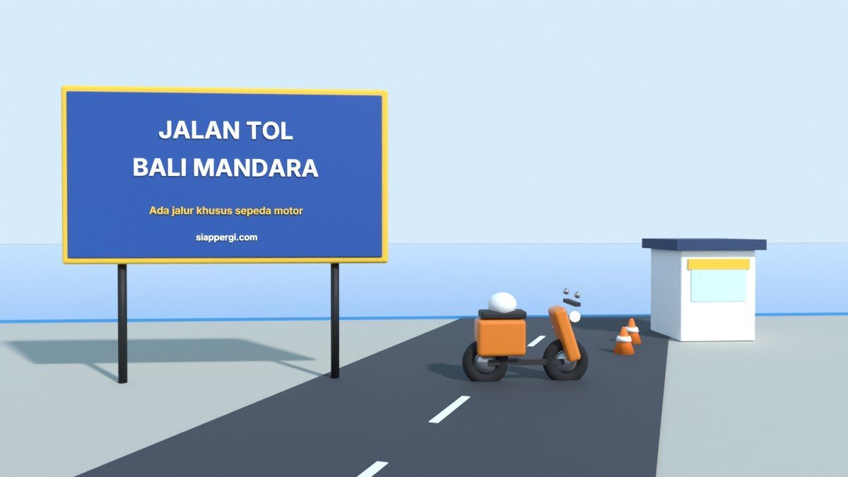 Render 3D papan Jalan Tol Bali Mandara jalur sepeda motor di atas laut — SiapPergi