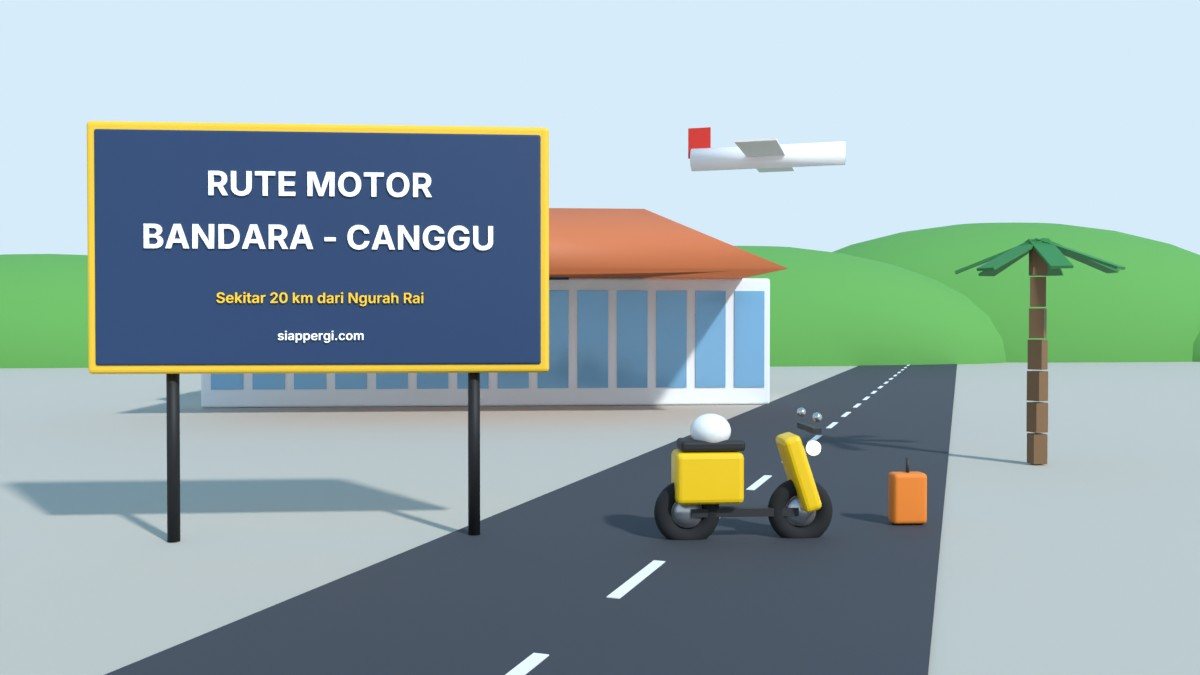 Render 3D papan Rute Motor Bandara - Canggu di depan terminal bandara — SiapPergi