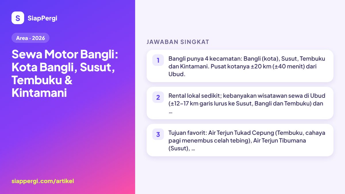 Ringkasan: Sewa Motor Bangli: Kota Bangli, Susut, Tembuku & Kintamani — infografis SiapPergi