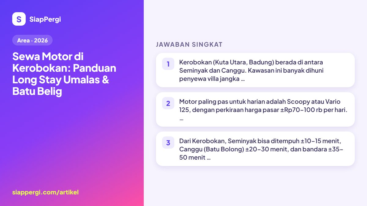 Ringkasan: Sewa Motor di Kerobokan: Panduan Long Stay Umalas & Batu Belig — infografis SiapPergi
