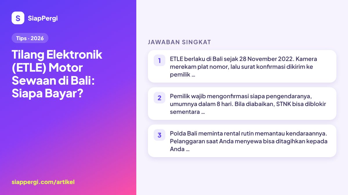 Ringkasan: Tilang Elektronik (ETLE) Motor Sewaan di Bali: Siapa Bayar? — infografis SiapPergi