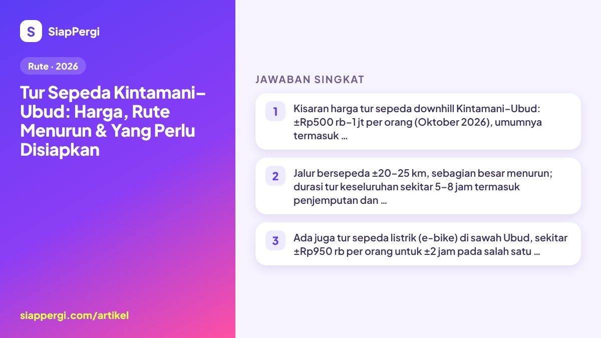 Ringkasan: Tur Sepeda Kintamani–Ubud: Harga, Rute & Persiapan — infografis SiapPergi