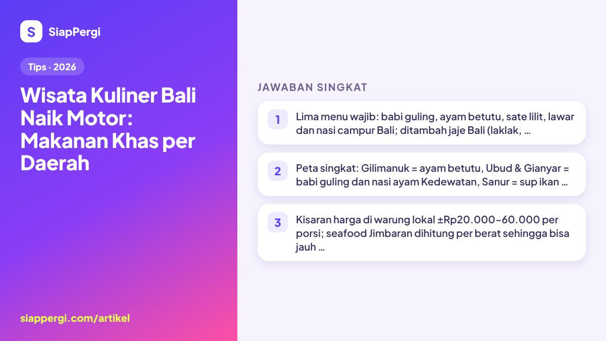 Ringkasan: Wisata Kuliner Bali Naik Motor: Makanan Khas per Daerah — infografis SiapPergi