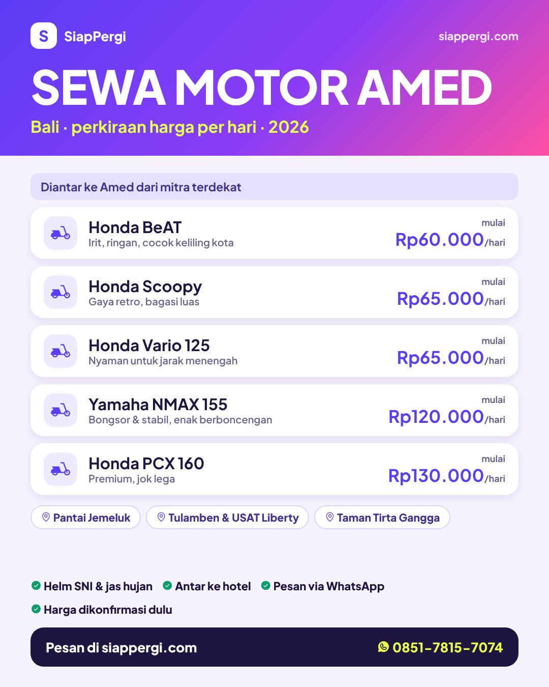 Harga sewa motor Amed Bali per hari — rental motor Amed antar ke hotel — SiapPergi Harga sewa motor Amed Bali per hari — rental motor Amed antar ke hotel — SiapPergi