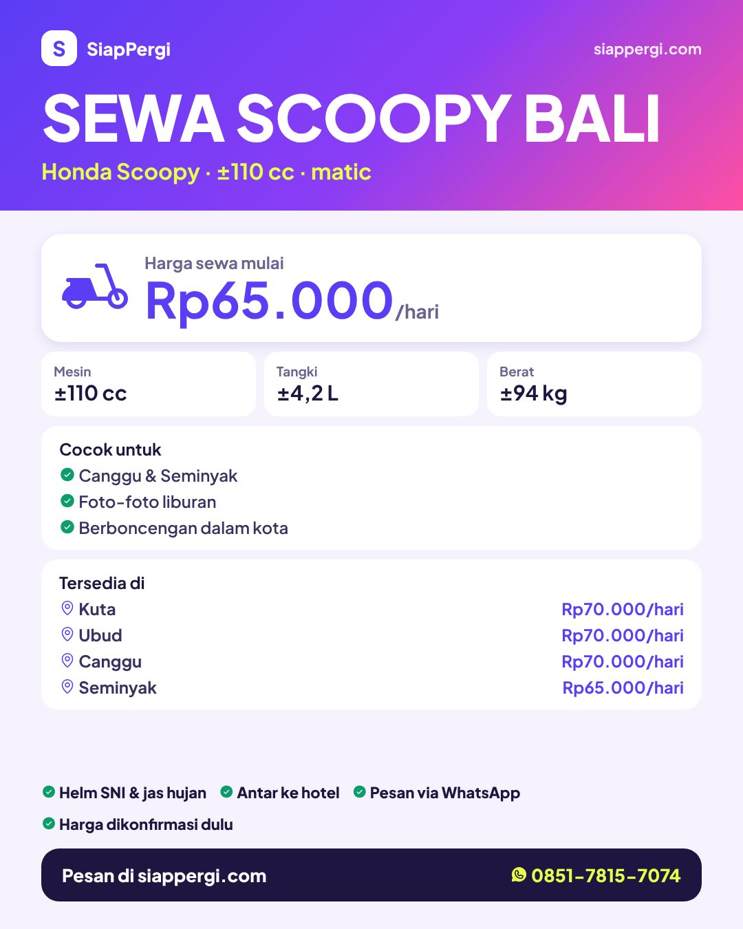 Sewa Honda Scoopy Bali — harga per hari & area tersedia — SiapPergi Sewa Honda Scoopy Bali — harga per hari & area tersedia — SiapPergi